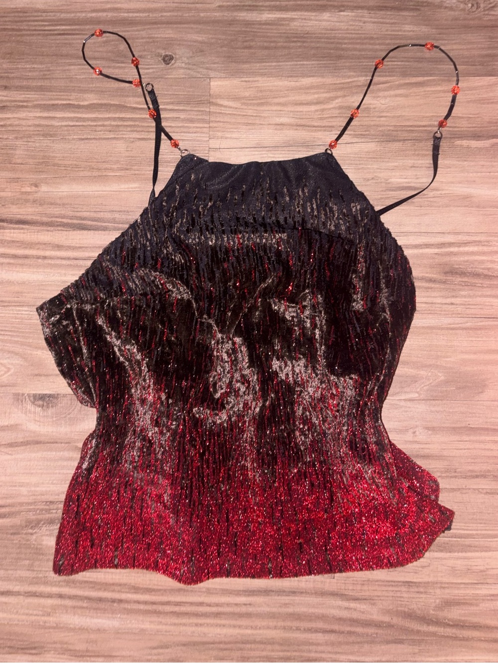 Miss Naory Local European Black and Red Glitter Halter Tank Top